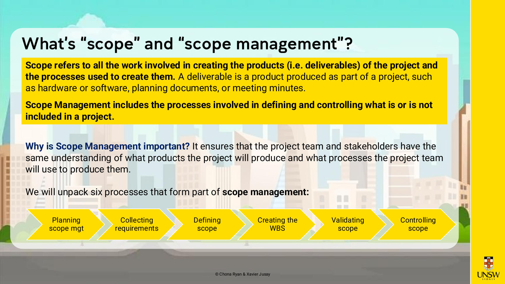 Scope definitions and the six-process chevron.